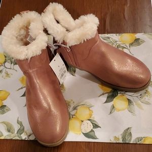 NWT Pink glitter faux fur lined ankle boots